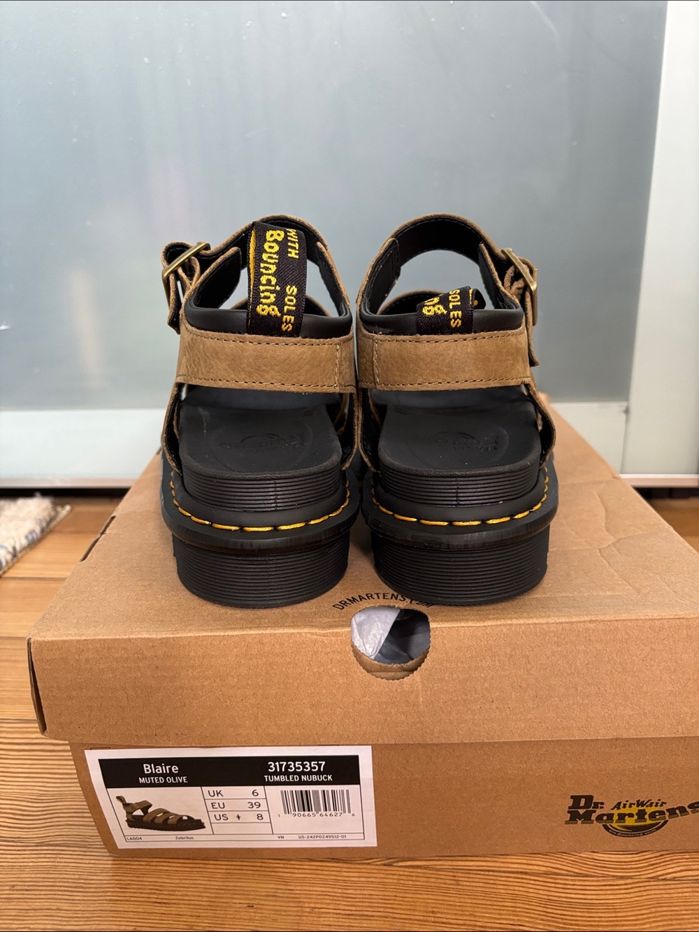 Dr. Martens NWT Blaire Tumbled Nubuck Sandals - Olive Brown with Black Sole - Picture 4 of 6